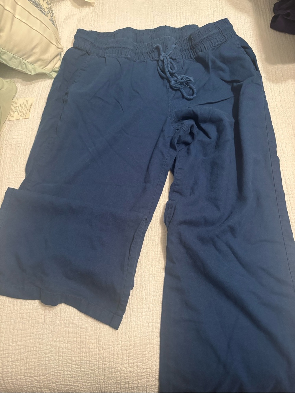 Navy Blue Drawstring Linen Pants
